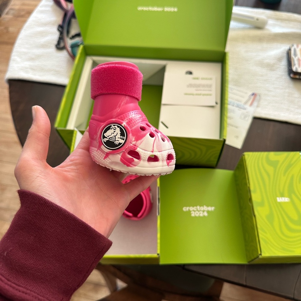 Pink Crocs for dogs, size large, dog booties